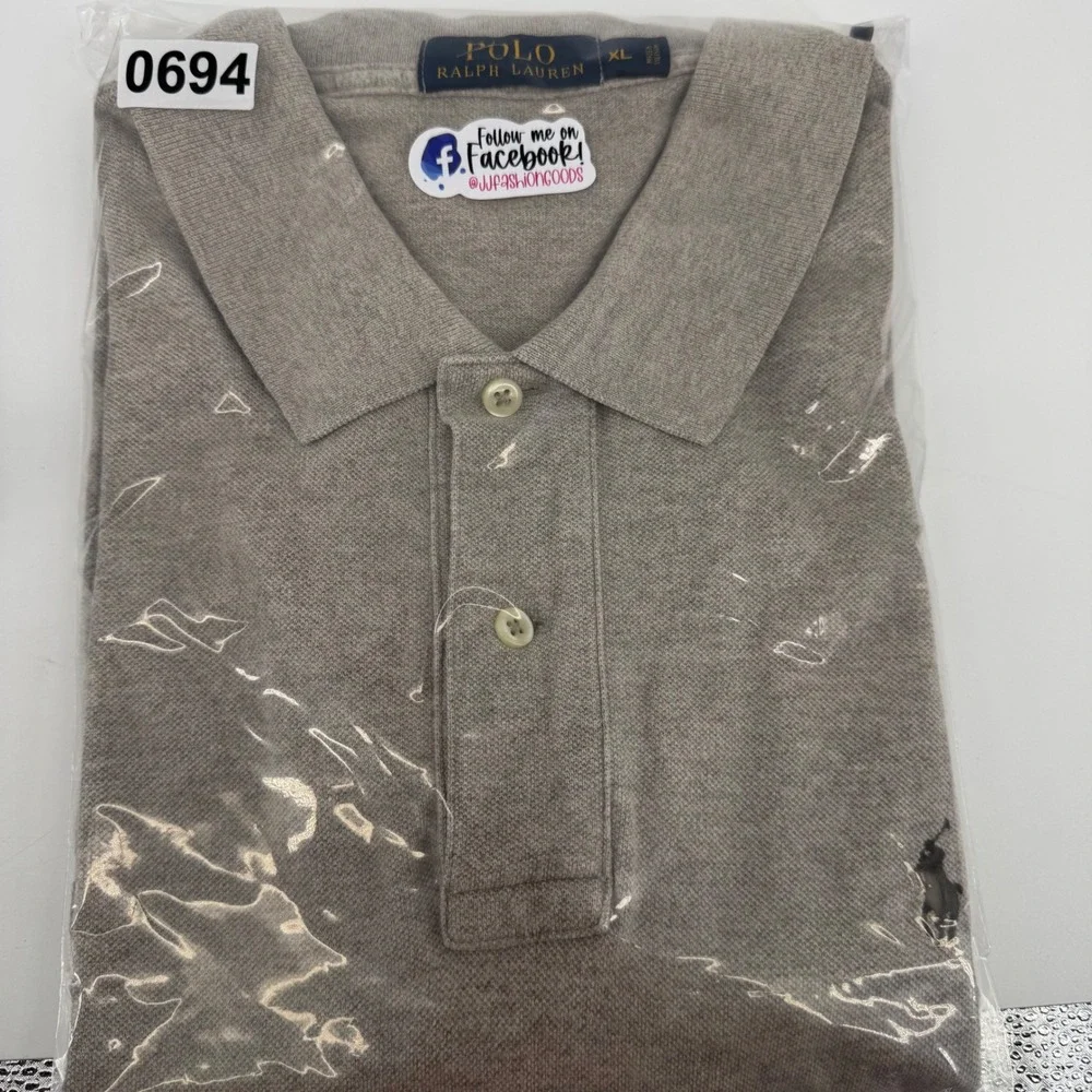 Polo Ralph Lauren Mens XL Tan Heathered Pique Cotton Short‎ Sleeve Polo Shirt